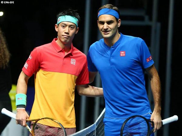 Kei Nishikori [kiri] pernah mengalahkan Federer, Nadal, dan Djokovic