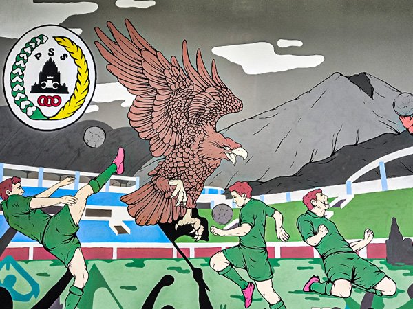 Mural Spirit of Super Elja yang menghiasi dinding Omah PSS