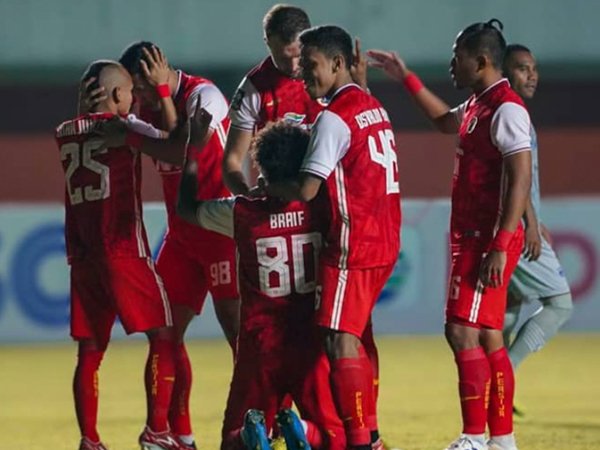Braif Fatari merayakan gol ke gawang Persib Bandung di final Piala Menpora 2021