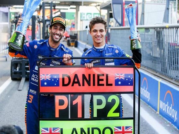 Lando Norris merayakan kemenangan Daniel Ricciardo. (Images: Getty)