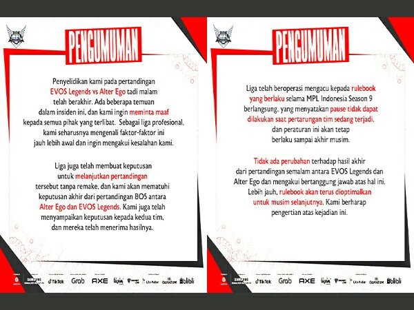 Hasil Investigasi Lagging Pai Alter Ego, Berikut Keputusan MPL Indonesia