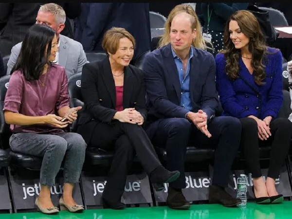 Pangeran William dan Kate Middleton menyaksikan pertandingan Boston Celtics. (Images: Getty)