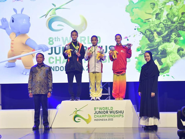 Atlet junior Indonesia, Thalia Marvelina Tanzil berhasil meraih medali emas di Kejuaraan Dunia Wushu Junior 2022