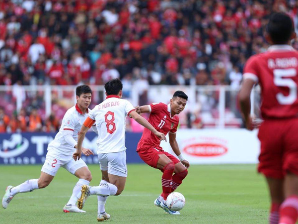 Penyerang timnas Indonesia Dendy Sulistyawan di pertandingan kontra Vietnam