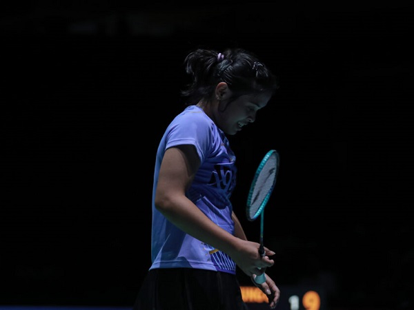 Gregoria Mariska Tunjung frustasi kalah dari He Bing Jiao di semifinal Japan Open 2023.