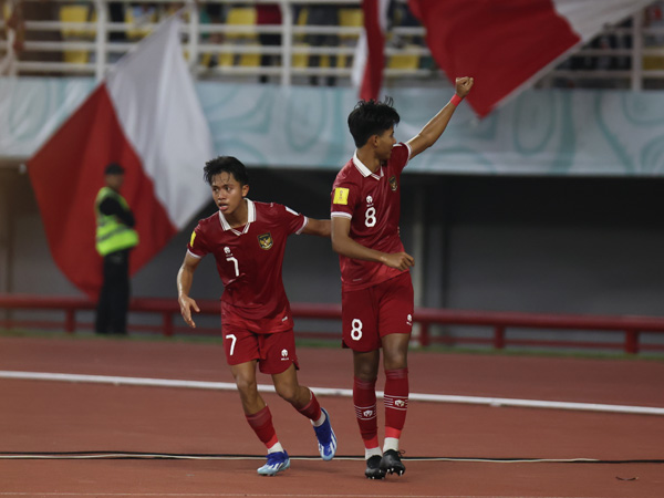Penyerang timnas Indonesia U-17, Arkhan Kaka merayakan gol ke gawang Ekuador U-17