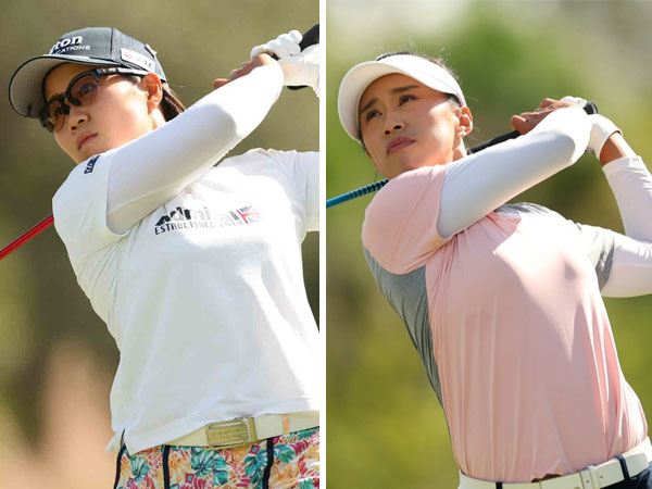 Nasa Hataoka (kiri) dan Amy Yang memimpin klasemen pegolf setelah hari ketiga CME Group Tour Championship 2023. (Foto: Golf Digest)