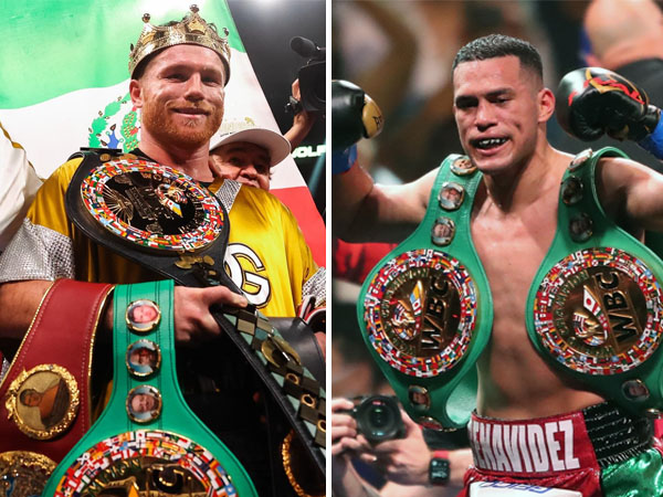 Canelo Alvarez (kiri) dan David Benavidez. (Foto: talkSPORT)