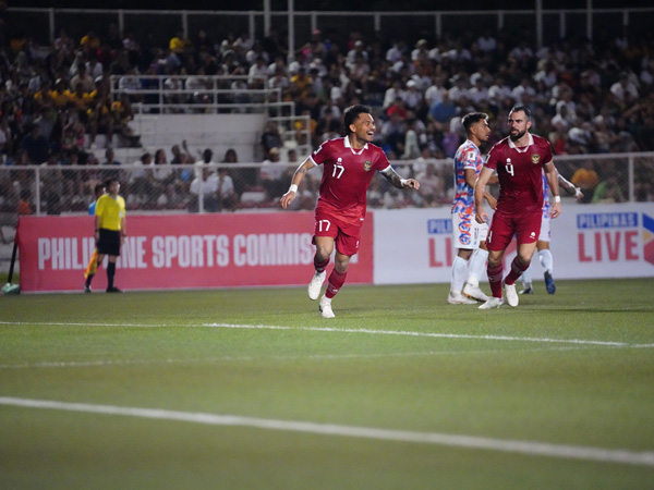 Saddil Ramdani merayakan gol ke gawang Filipina