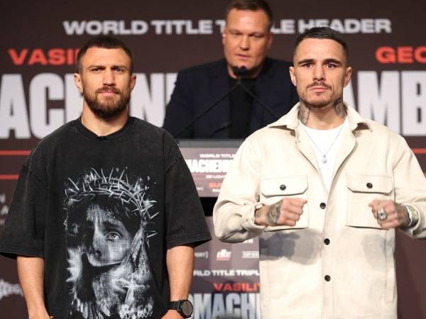 Vasiliy Lomachenko, George Kambosos. (Foto: Bad Left Hook)