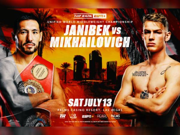 Janibek Alimkhanuly (kiri) dan Andrei Mikhailovich. (Foto: Top Rank)