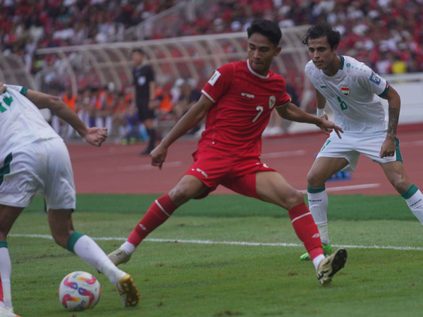 Gelandang timnas Indonesia, Marselino Ferdinan di laga kontra Irak